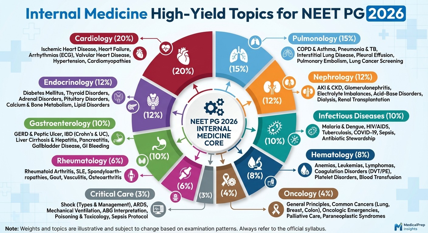 Internal Medicine High-Yield Topics Distribution for NEET PG 2026