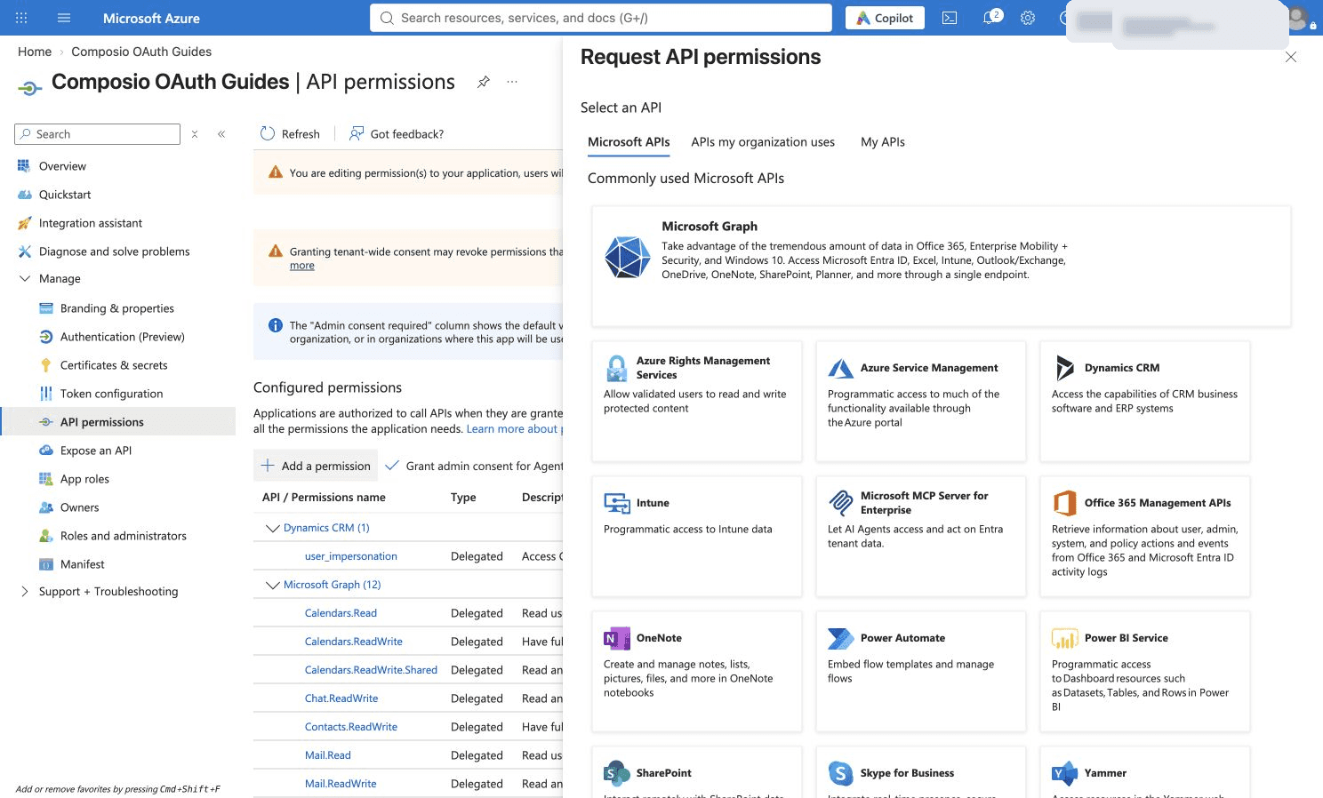 Azure Service Management in the Microsoft APIs picker