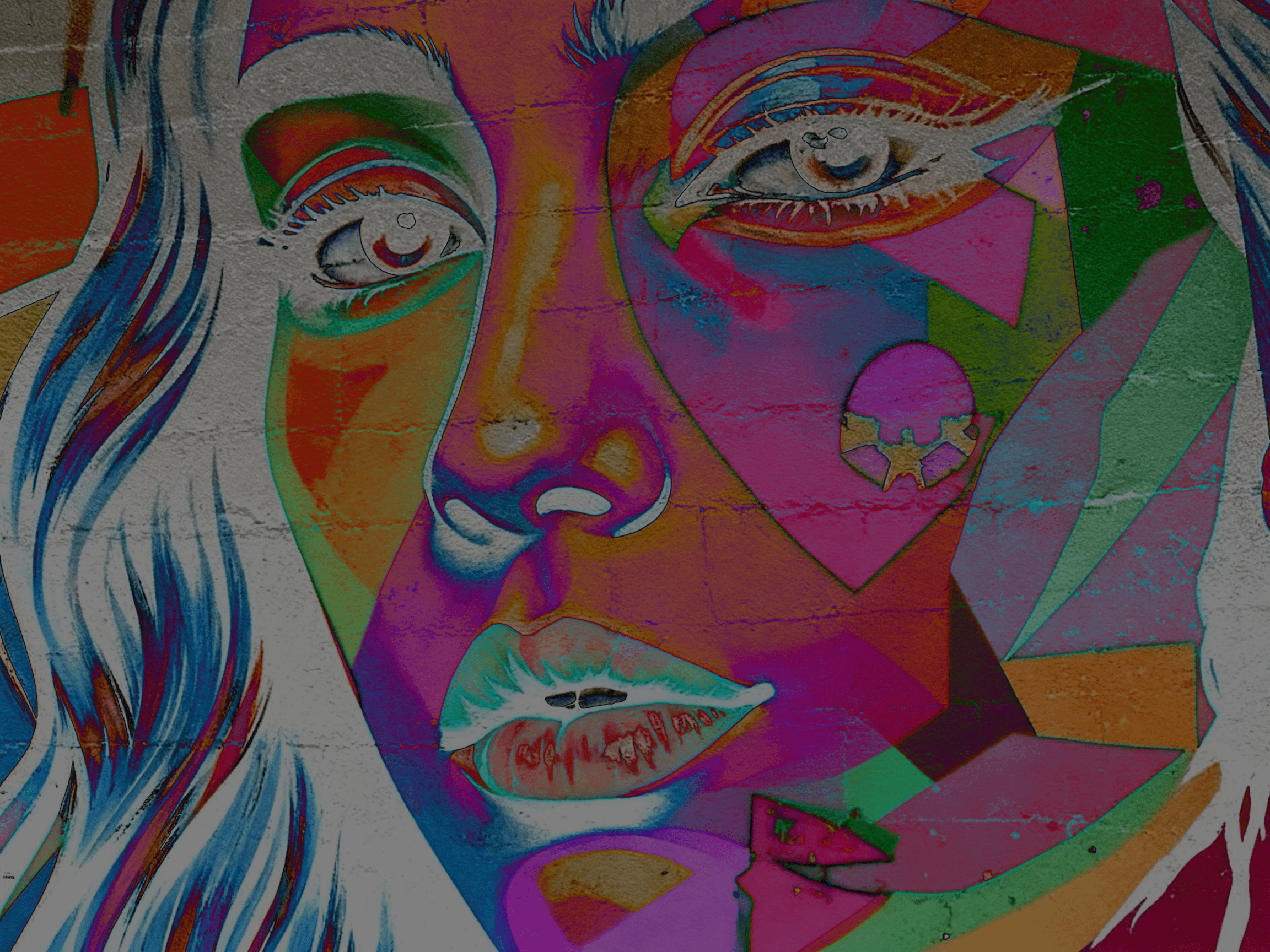 Artistic portrait with red and blue lighting creating a dramatic effect