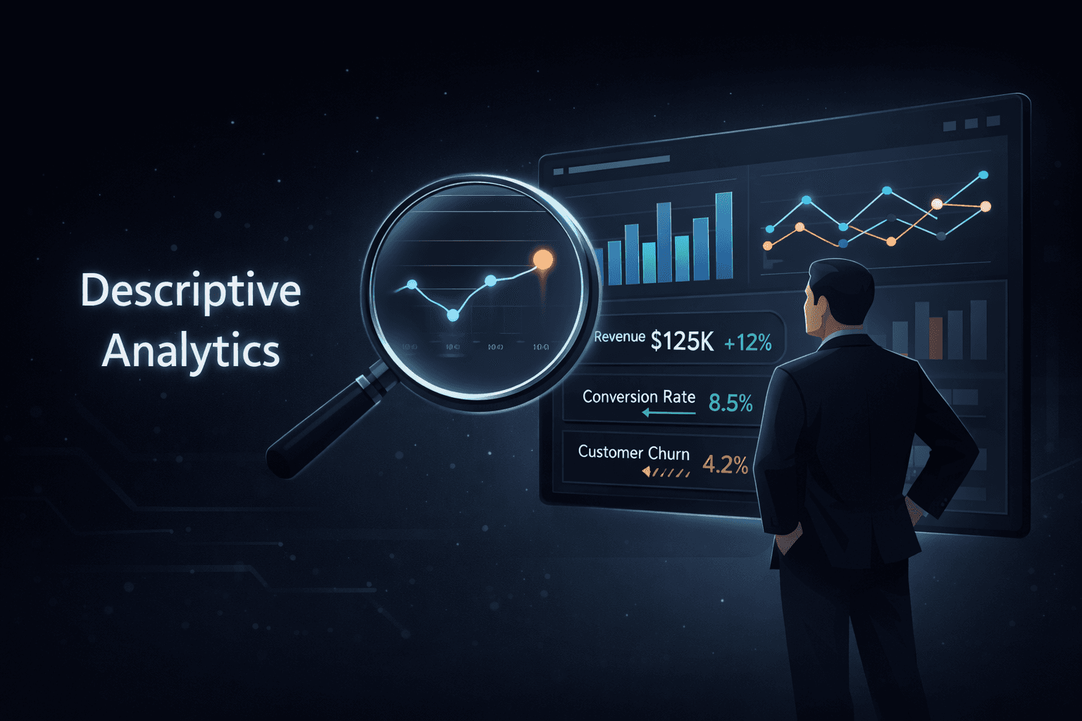 Descriptive analytics dashboard with business professional