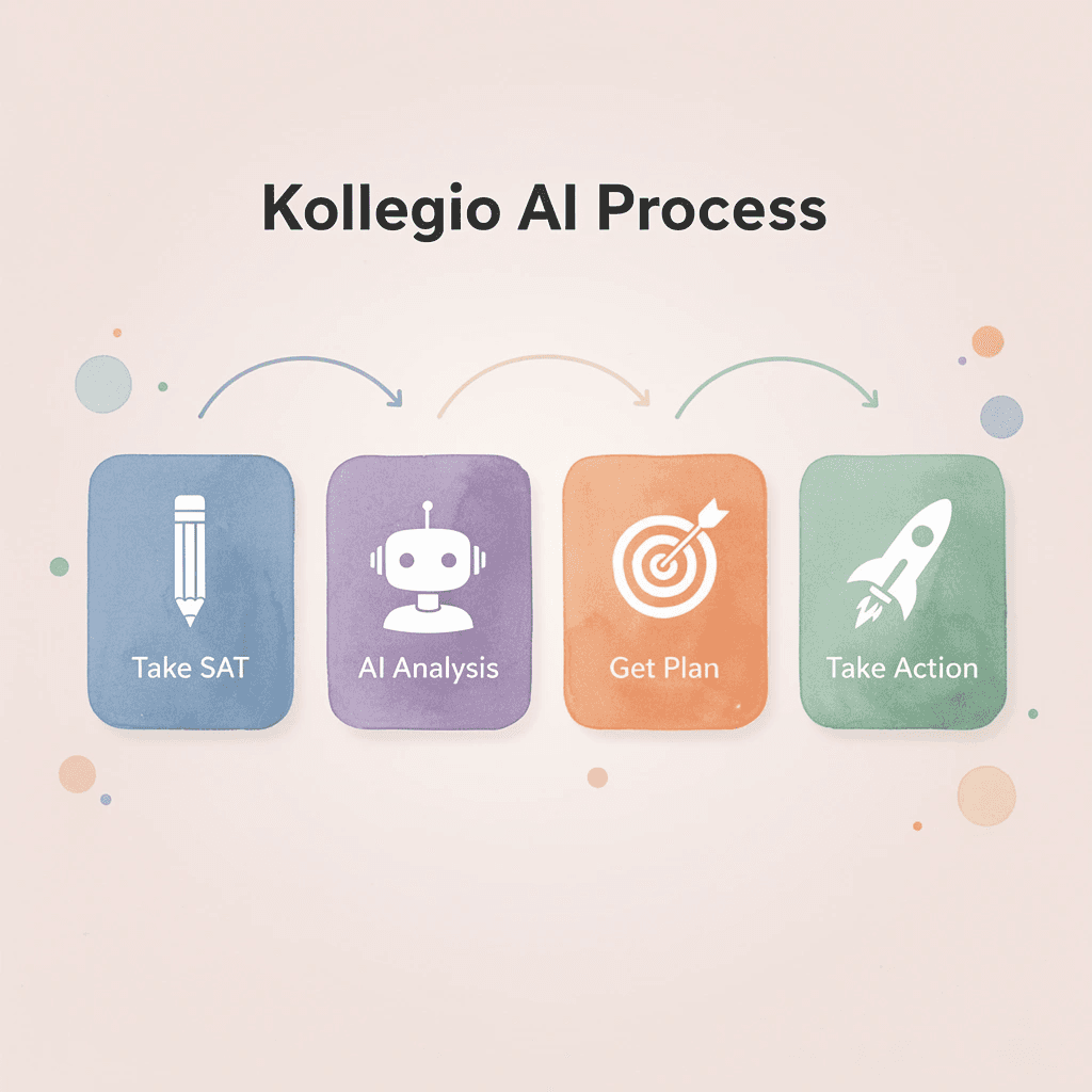 Four-step process flow showing how Kollegio AI works
