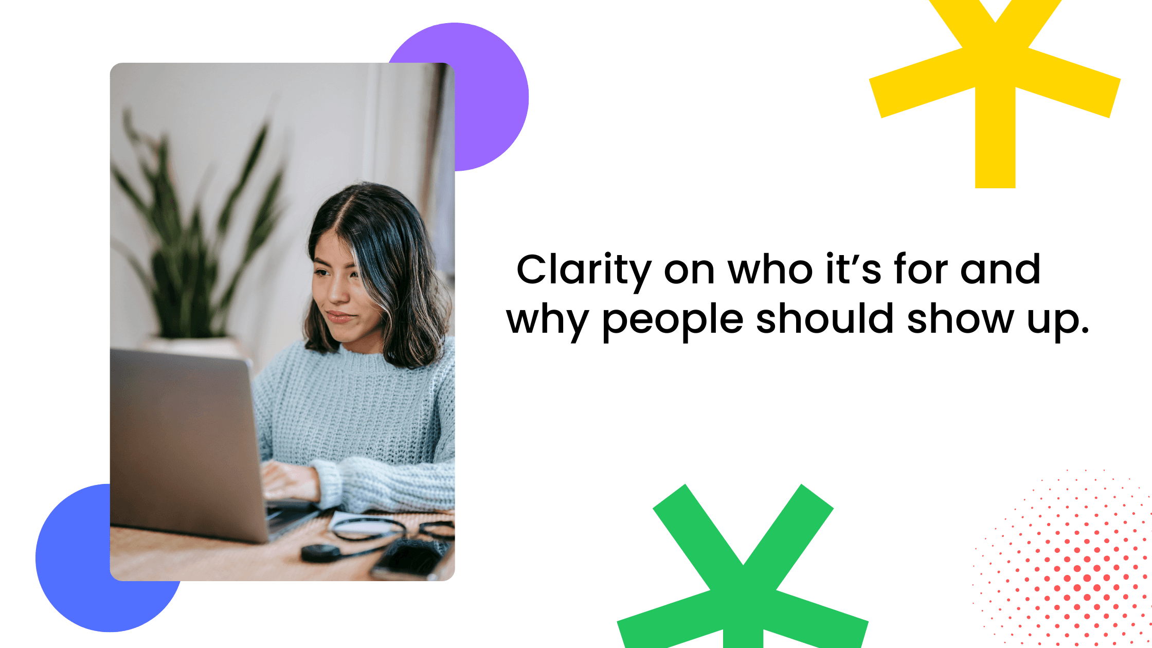 Coach working on laptop emphasizes clarity on target audience and why members should join.