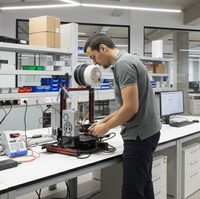 two people looking at a tablet and smiling