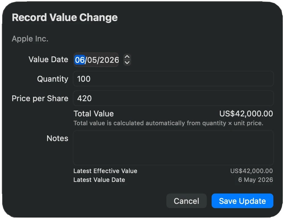 Update asset value