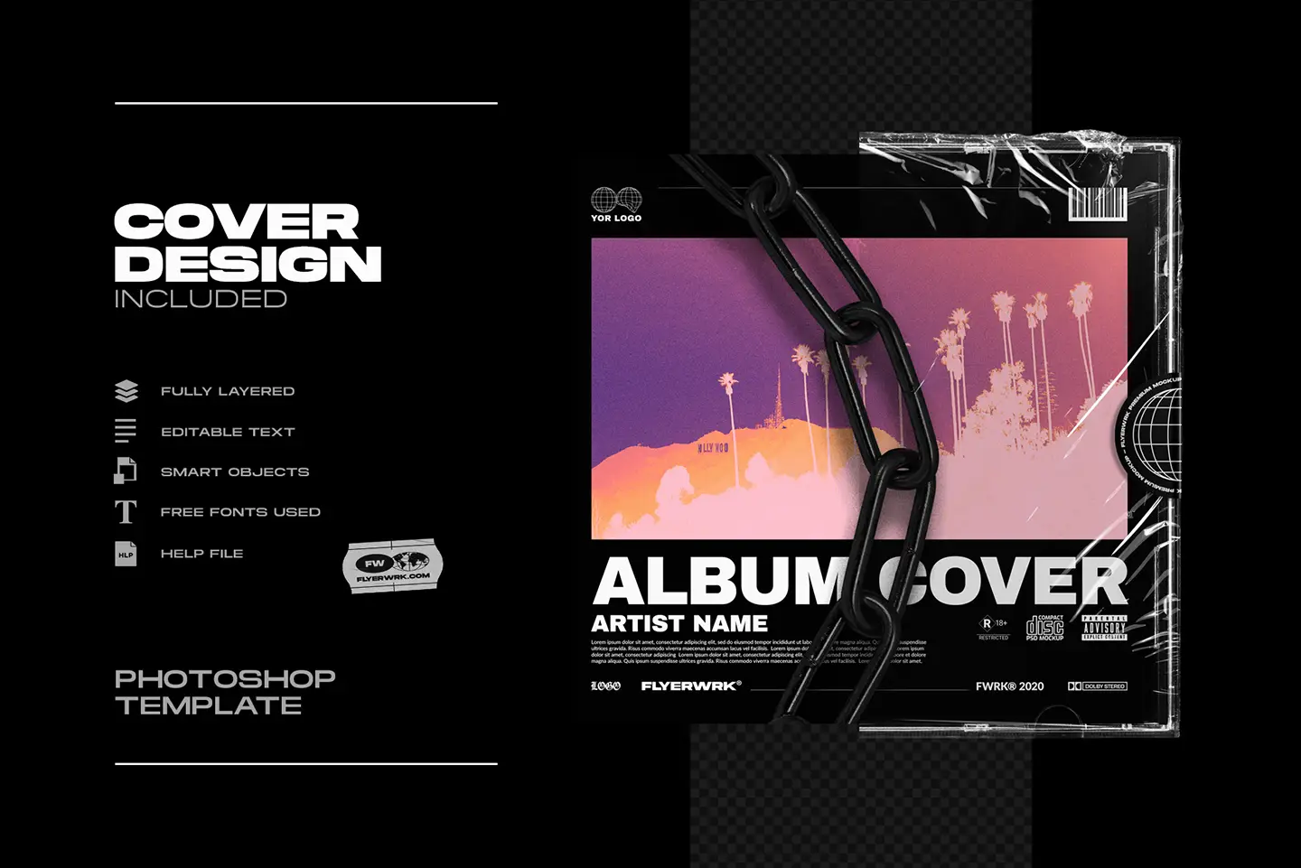 Classic CD jewel case mockup album cover design template with editable artwork