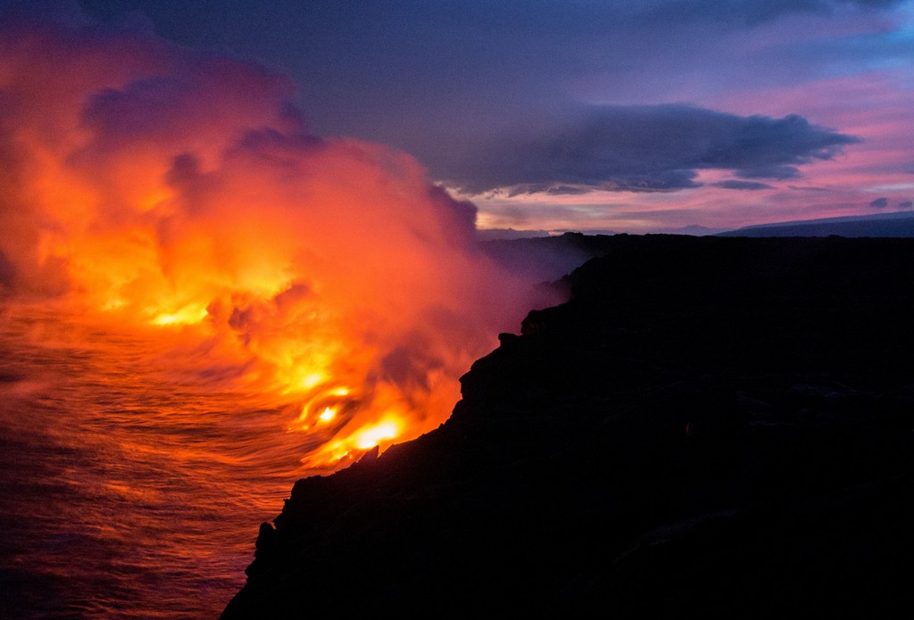 A lava flow into a body of water