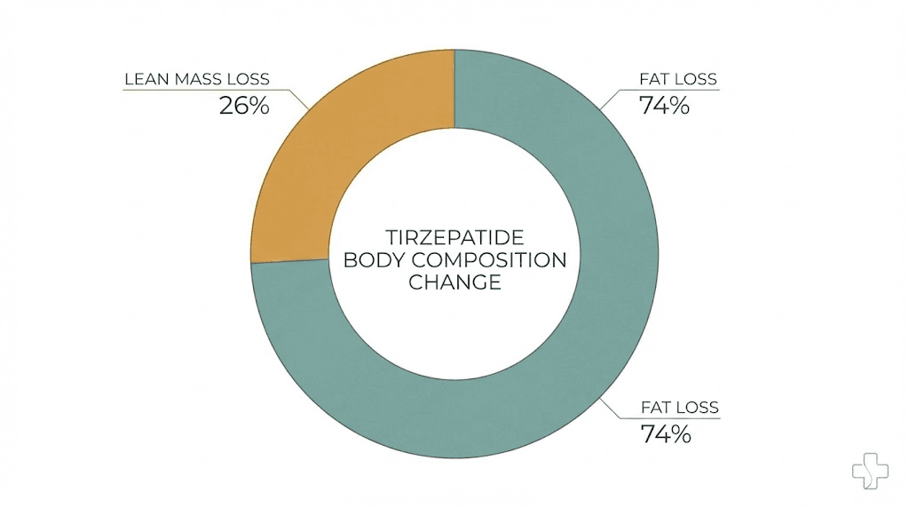 Tirzepatide body composition breakdown fat versus lean mass loss in men