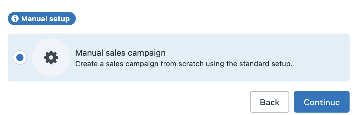 Manual sales campaign setup in Meta Ads Manager