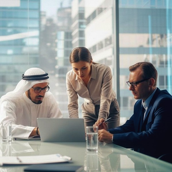 Company owners and senior team reviewing progress on the Builtric platform