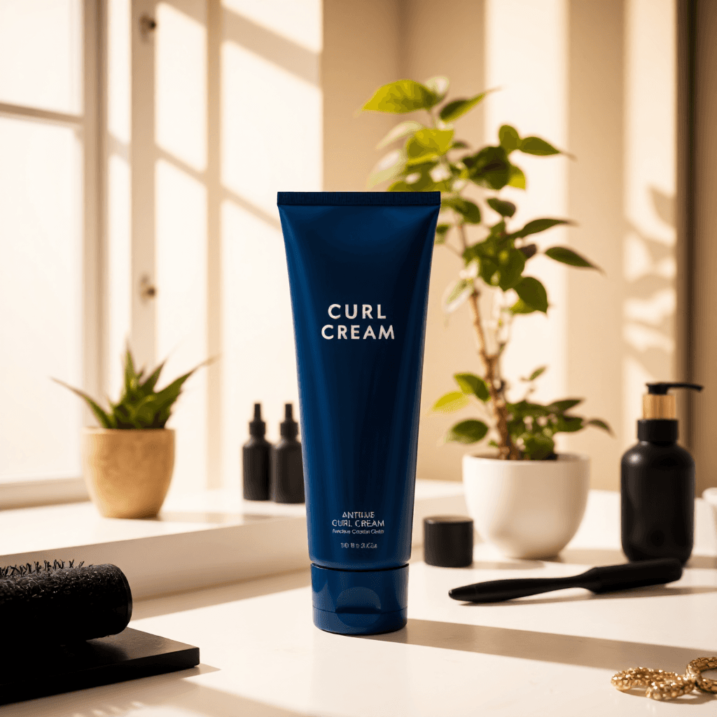 product photography of a tube of curl cream for hair styling