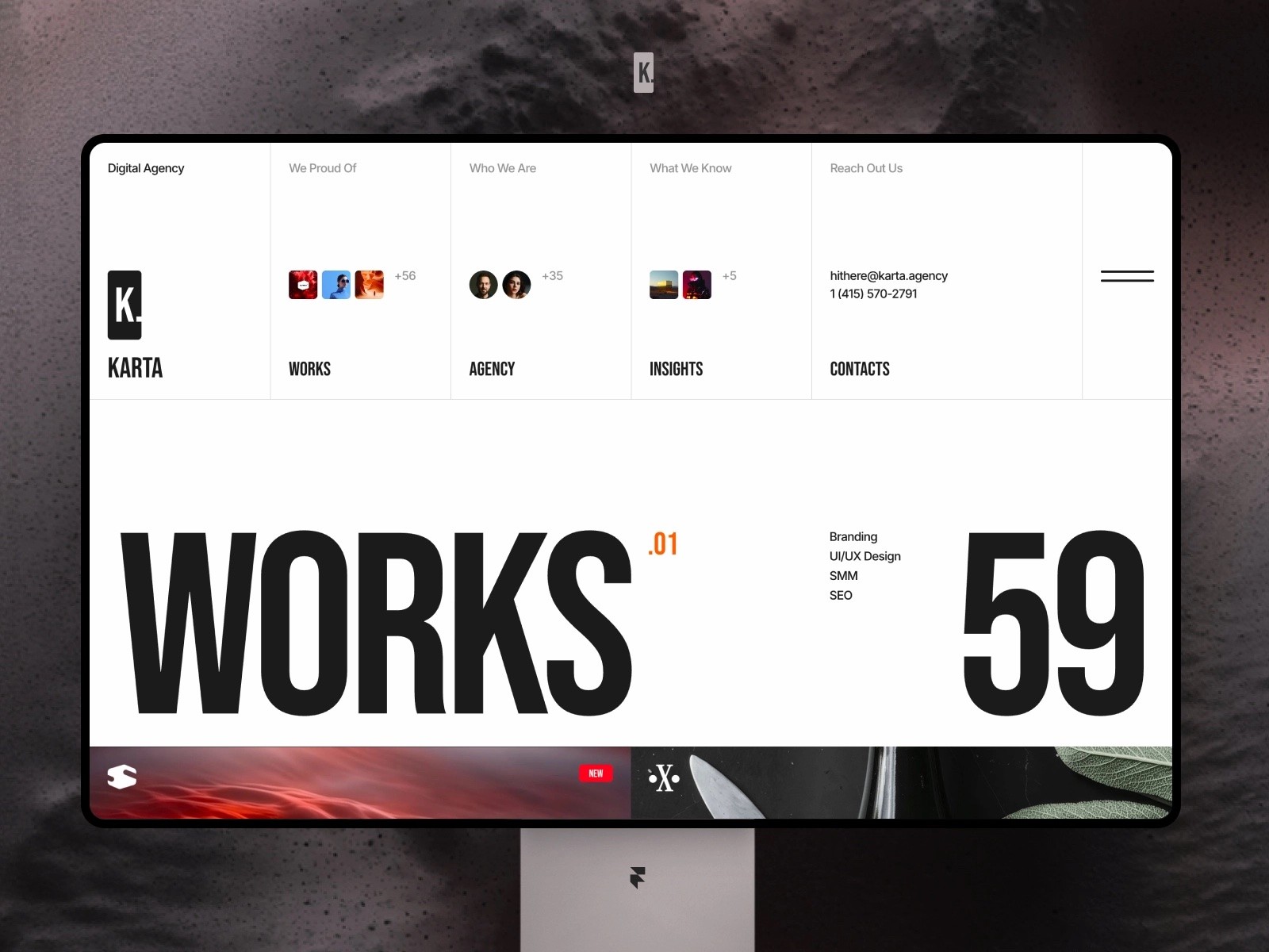 Karta Framer template preview with a clean responsive portfolio layout
