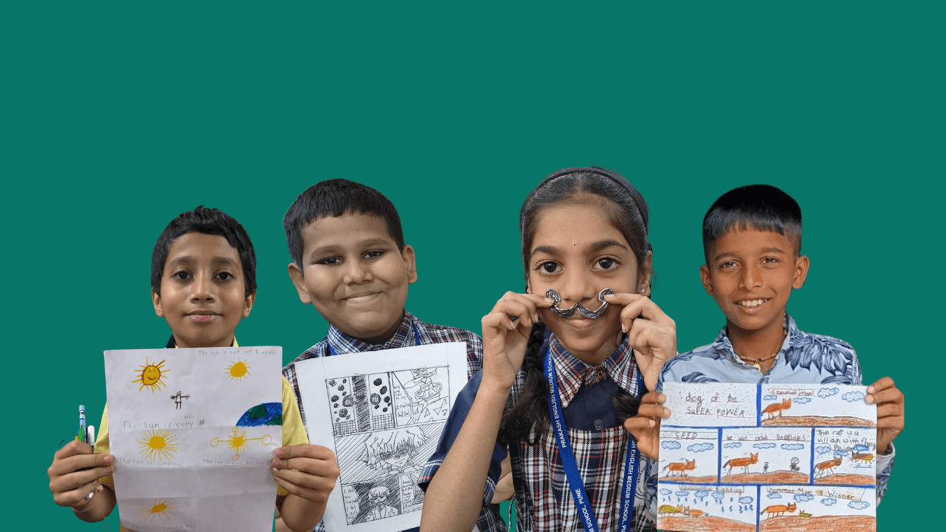 Children presenting their artwork