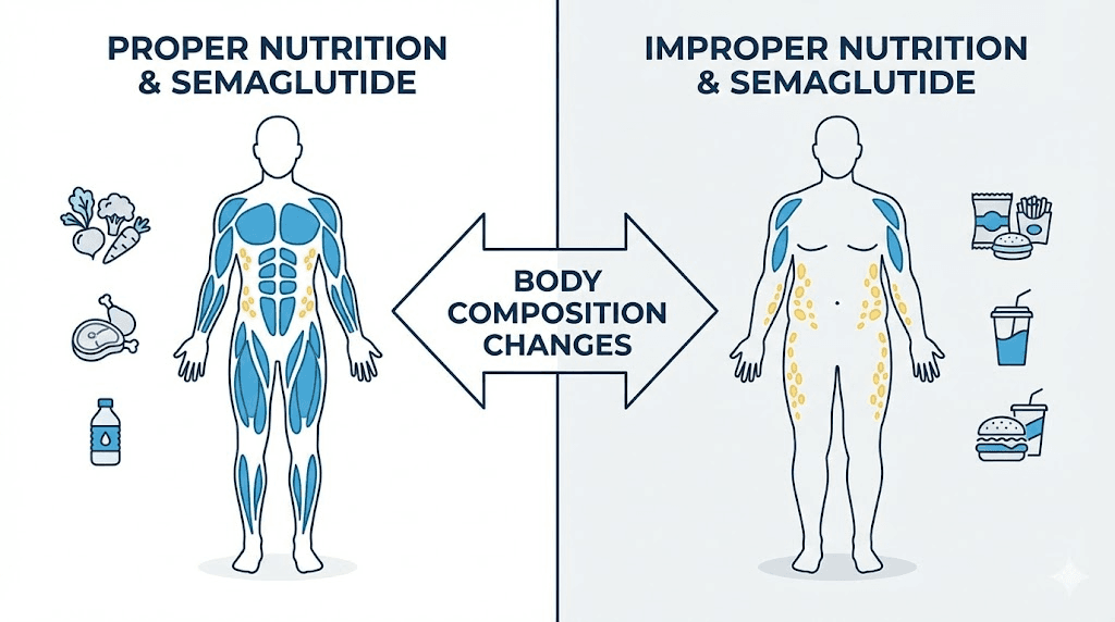 Semaglutide body composition comparison proper nutrition vs poor nutrition