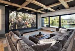 A gorgeous home theatre set up in a nice house.
