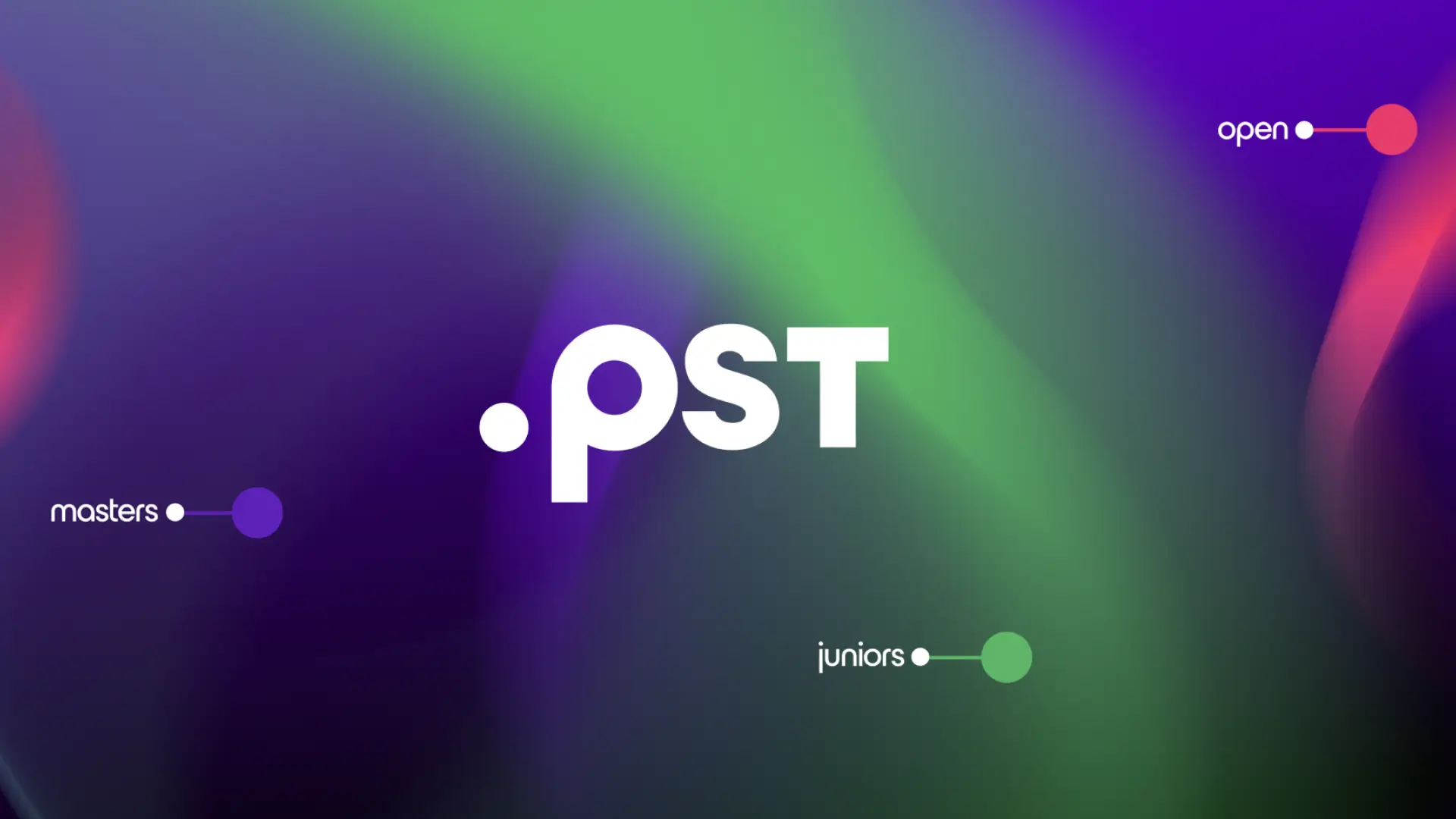 Kolorowe logo PST z podpisami masters, open i juniors