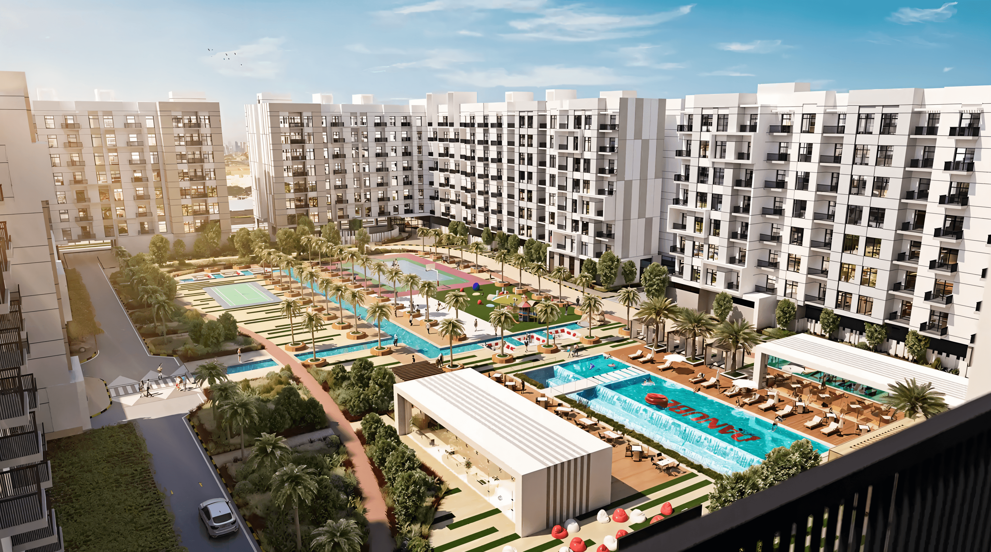  Nighttime rendering of the new hotel, showcasing its illuminated facade and surrounding landscape in Danube Shahrukhz.