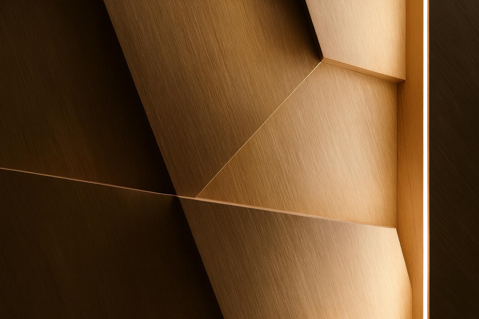 Geometric wooden wall panels with angled shapes and warm highlights.