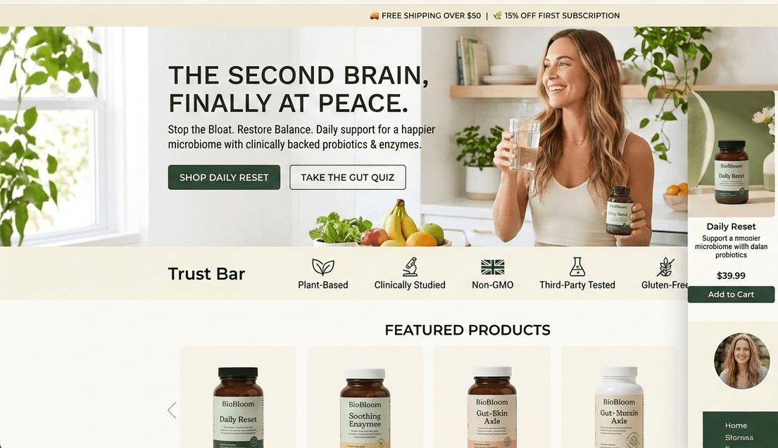 gut health suppletments ecommerce store for sale