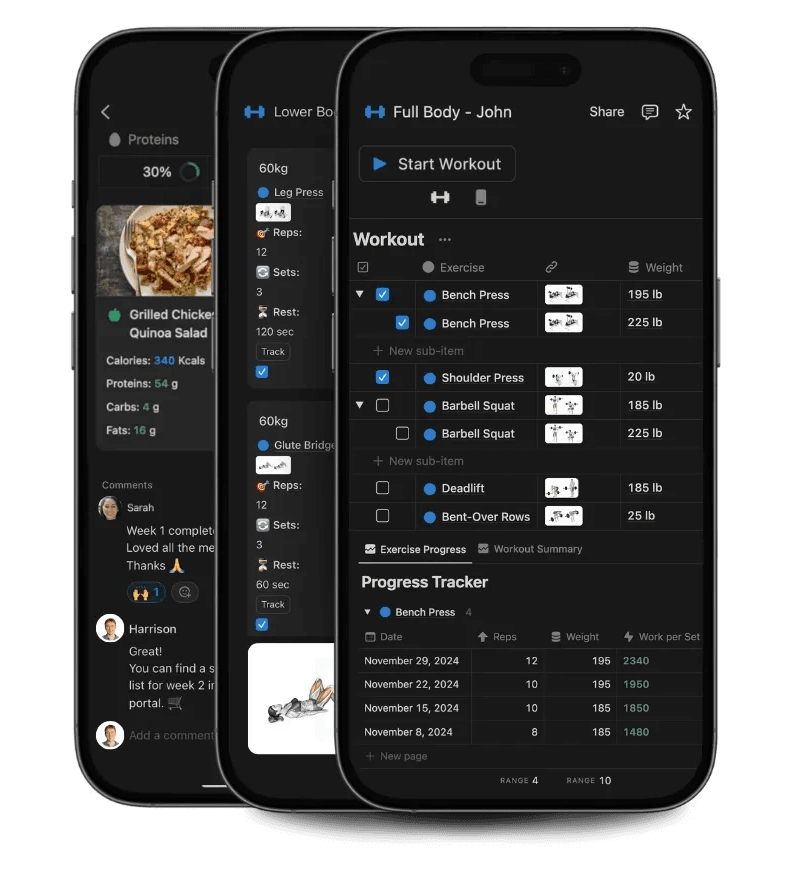 fitness coaching notion template for client tracking