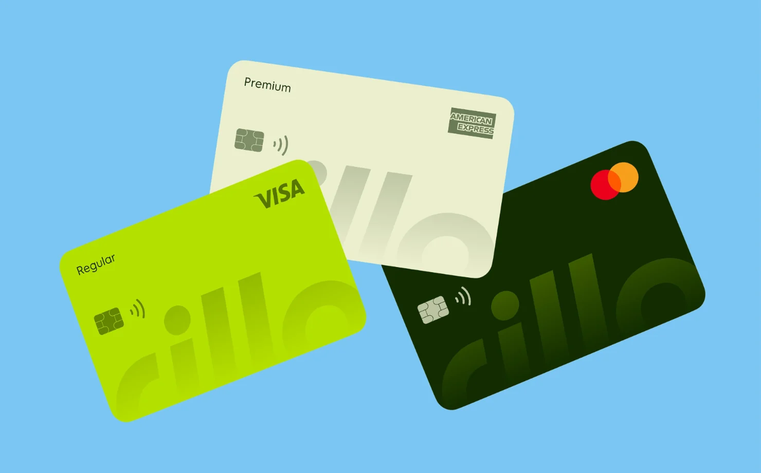 Rillo Regular, Premium and Business cards on sky blue