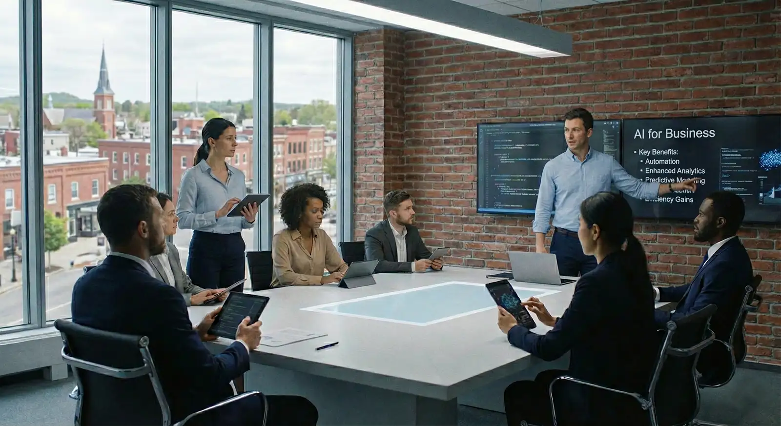 AI for business training session in a company conference room