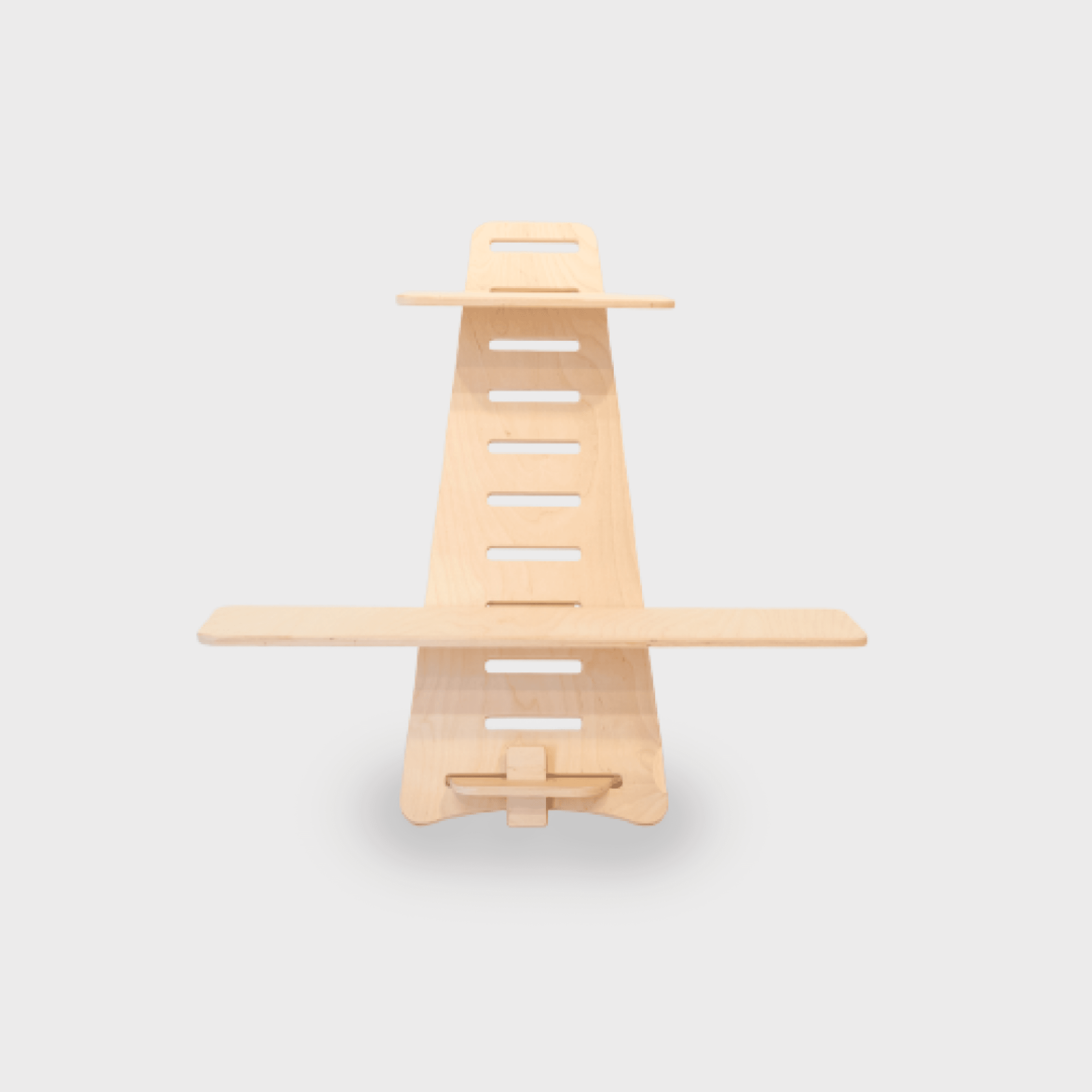 100 Tree Furniture standing desk converter product shot from the front. It is assembled and on a grey background.