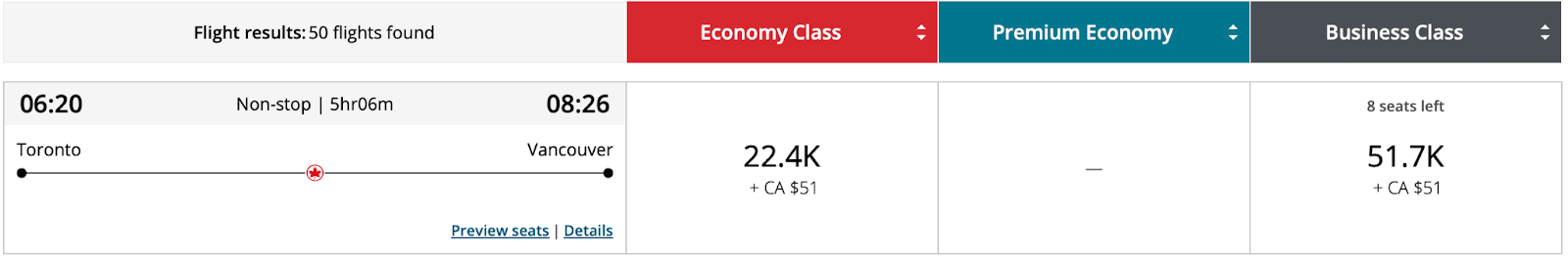 YYZ to YVR in points