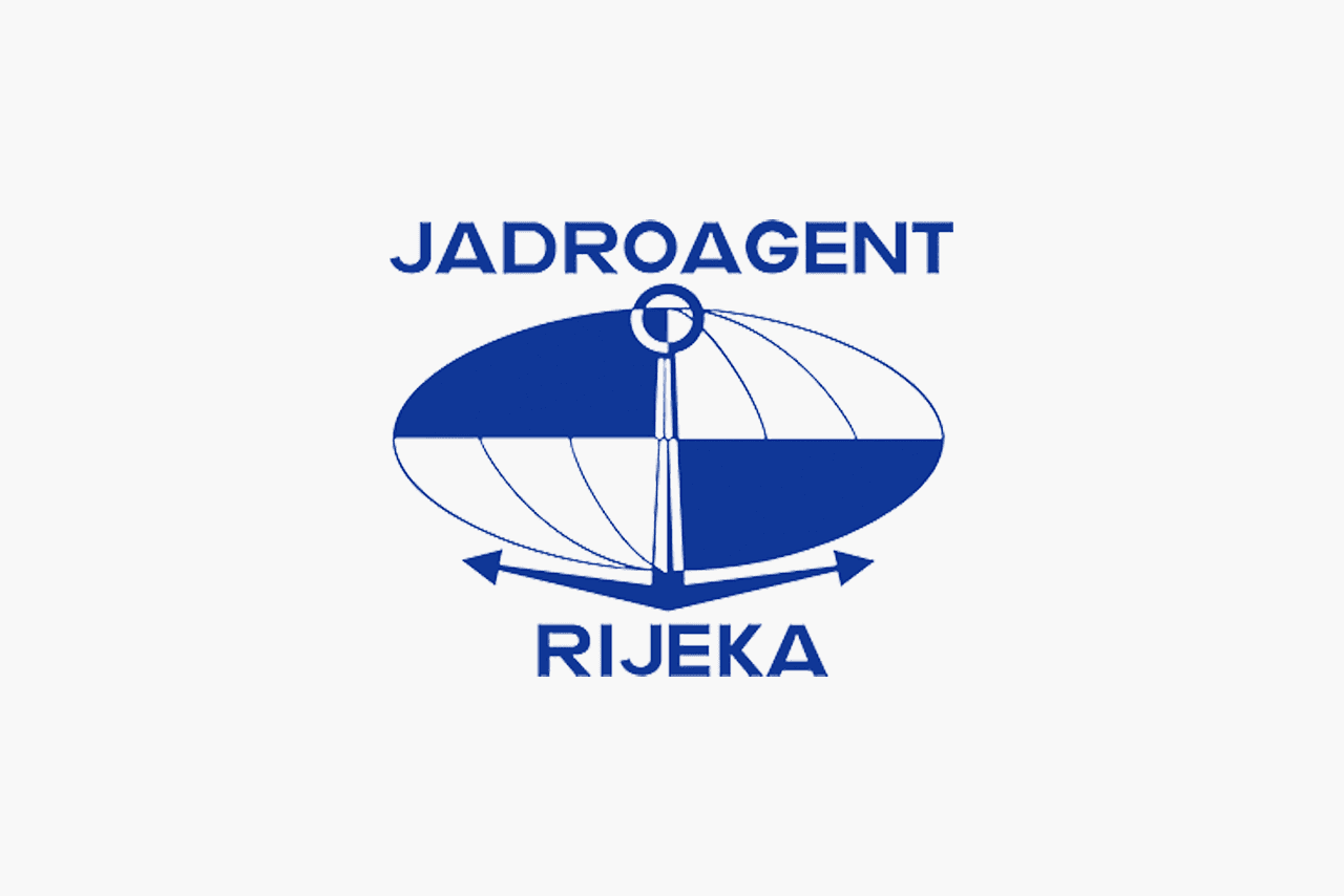 Jadroagent Logo. Dark blue globe icon with an anchor placed on top, and the word Jadroagent above and Rijeka below