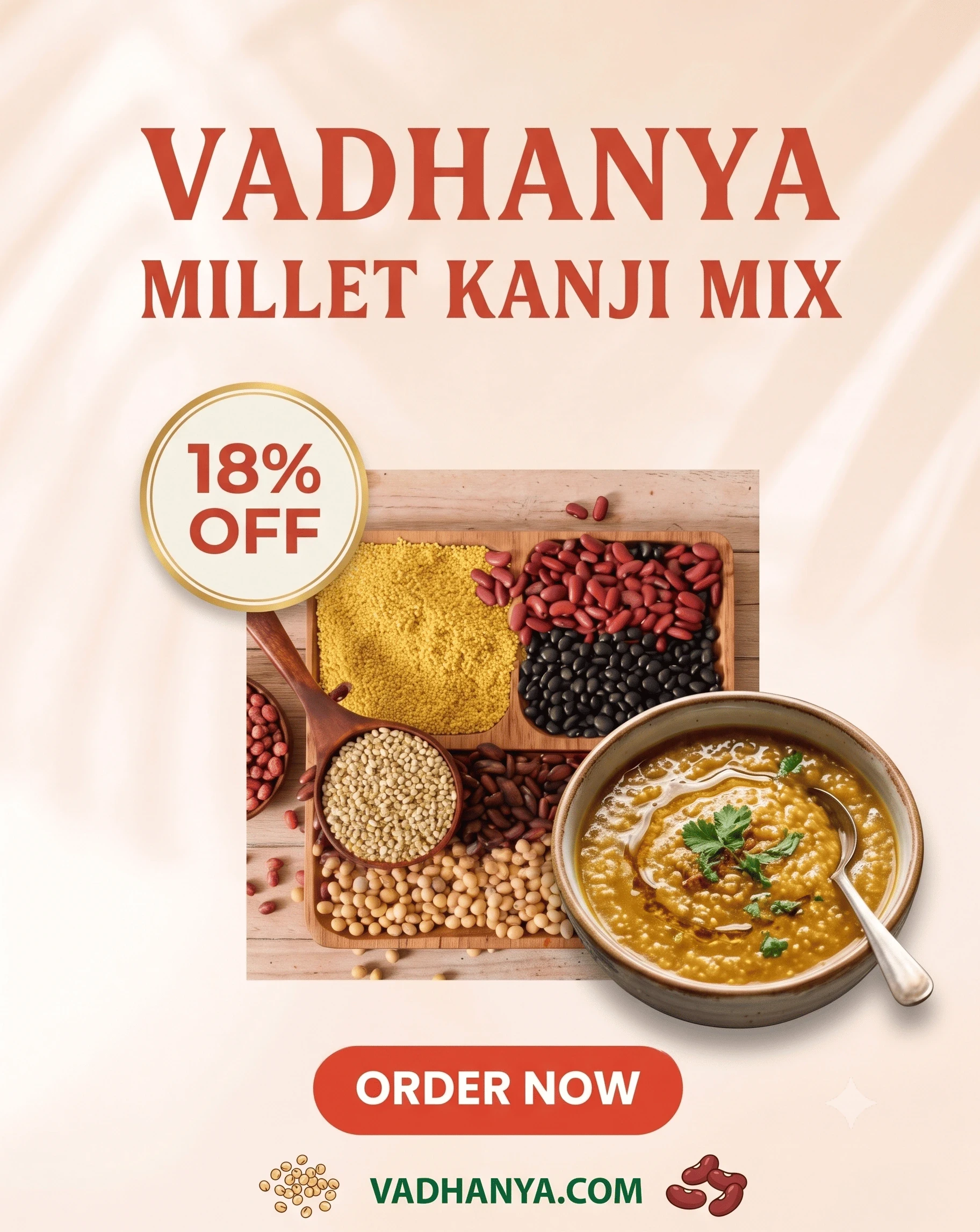 Vadhanya Millet Kanji Mix made from nutritious traditional millets for a healthy breakfast and wellness drink