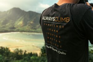 A T-shirt with the CLIMB Works motto.