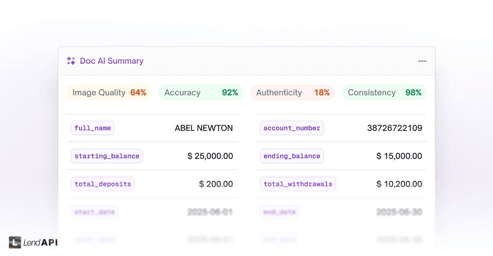 LendAPI - User Dashboard - Document Scan - Doc AI Intelligence