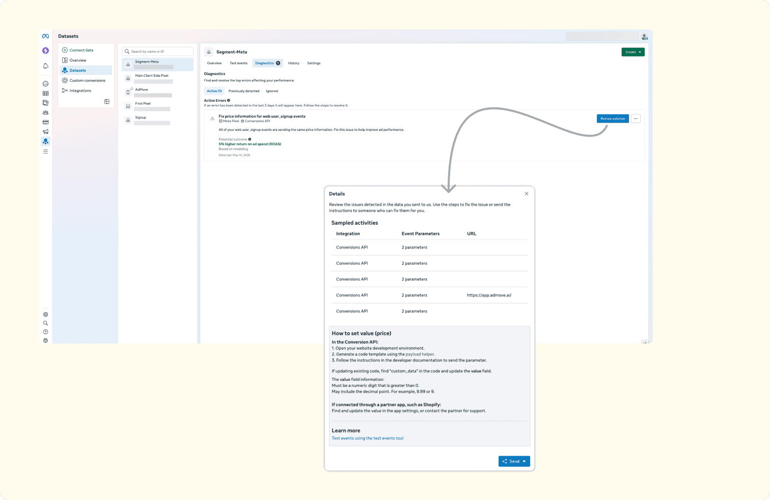 Screenshot of Meta's UI and settings
