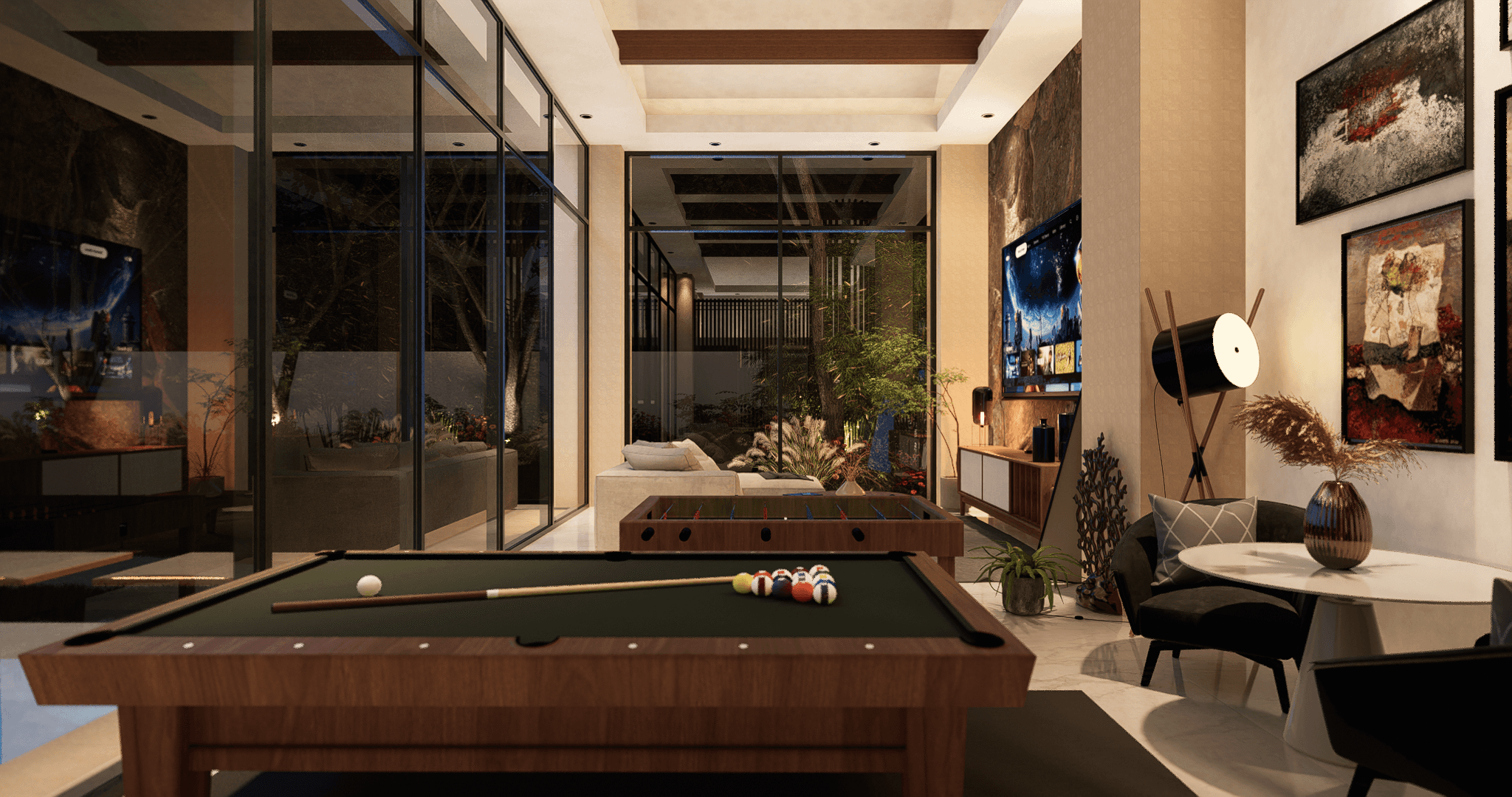 Interior remodel of bar area with pool table.