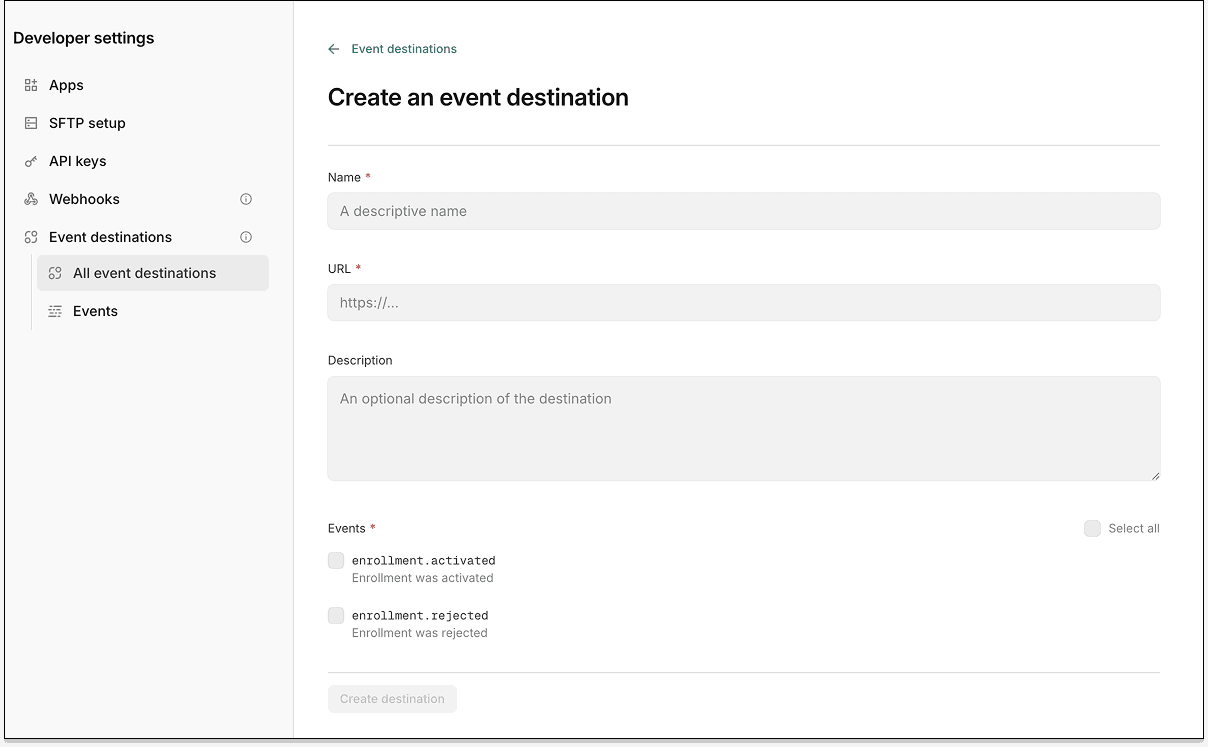 Create an event destination