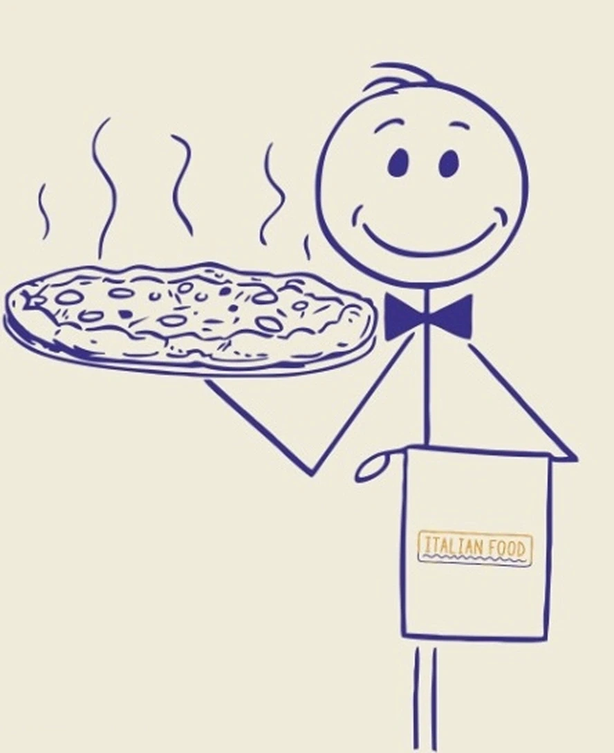 Grafika wektorowa, kelner podaje pizze