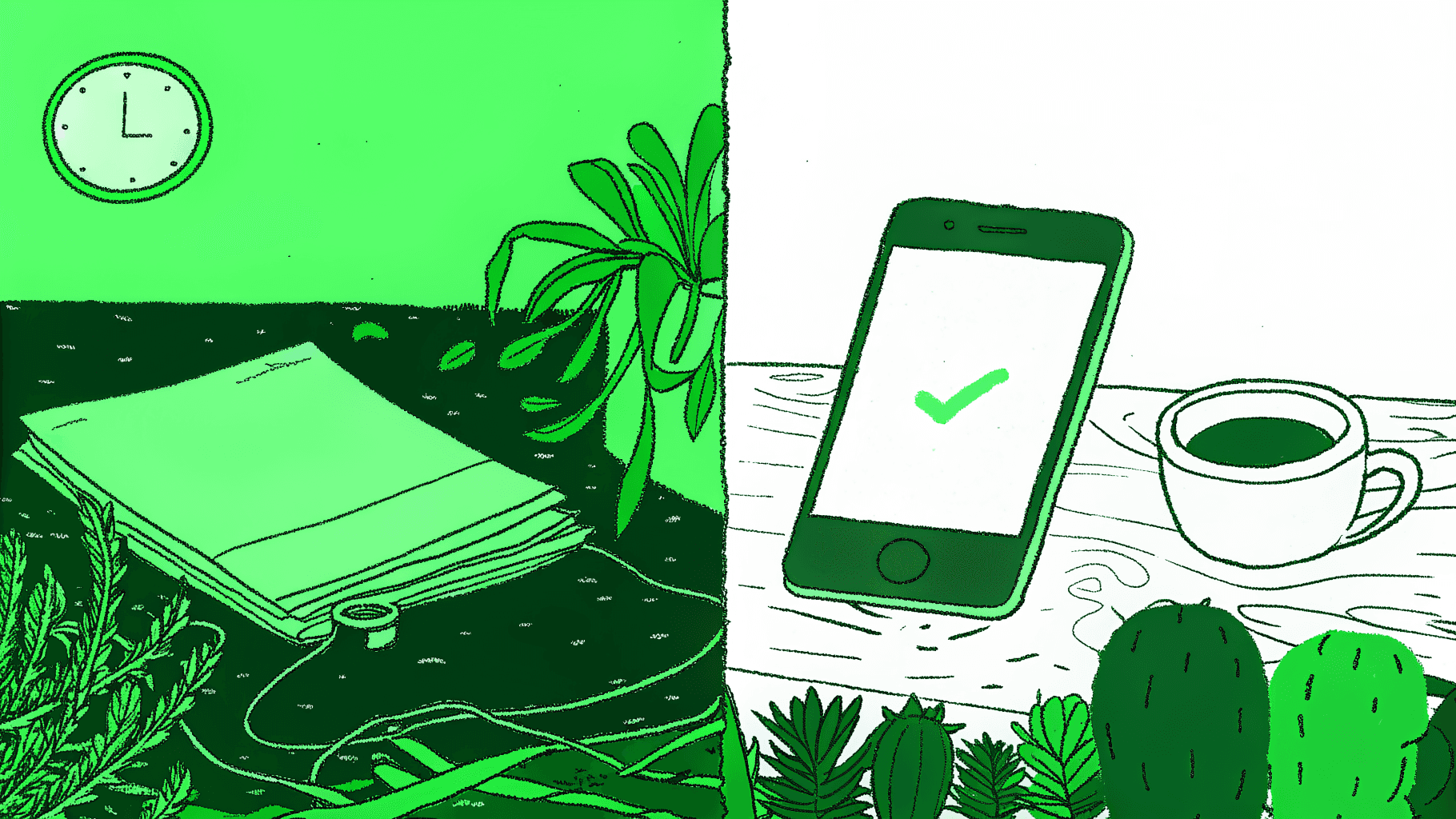 Scattered brokerage documents versus a phone showing a completed claim filing