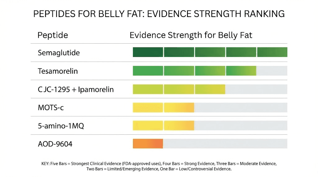 Peptides for belly fat ranked by clinical evidence strength