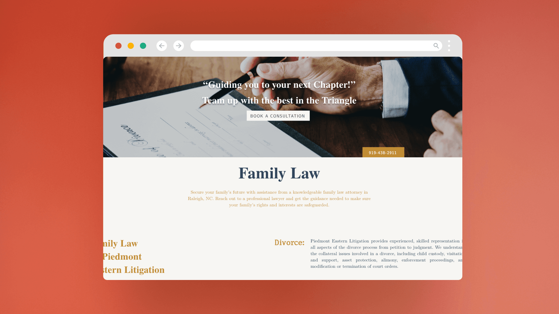 Piedmont Eastern Litigation family law webpage preview