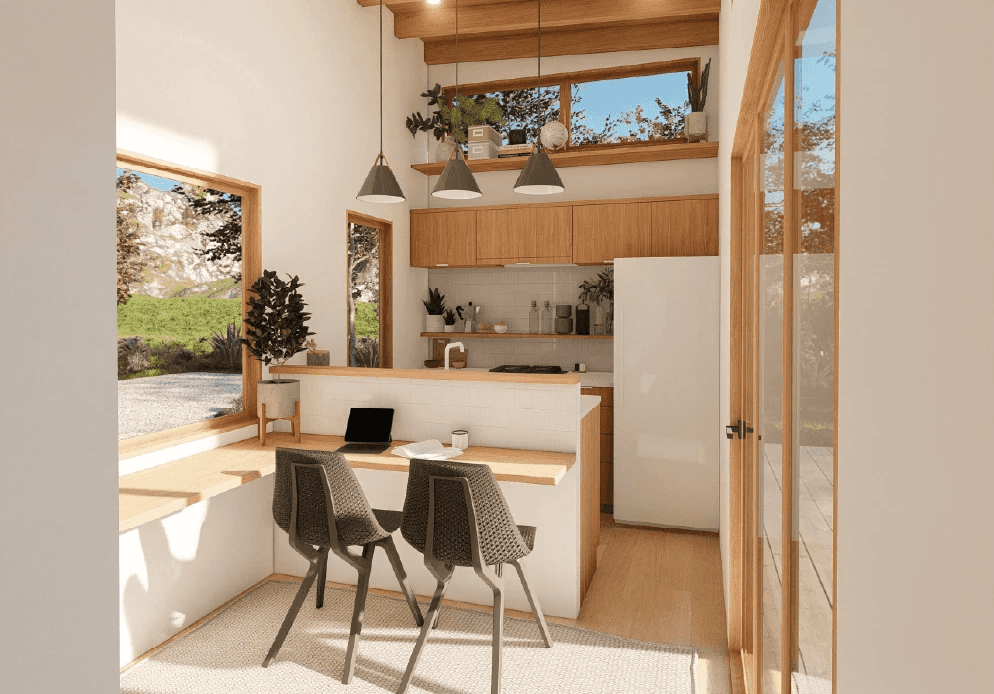 Dining table as a desk in tiny home