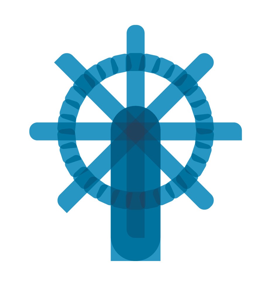 Stylized icon of the helm of a ship