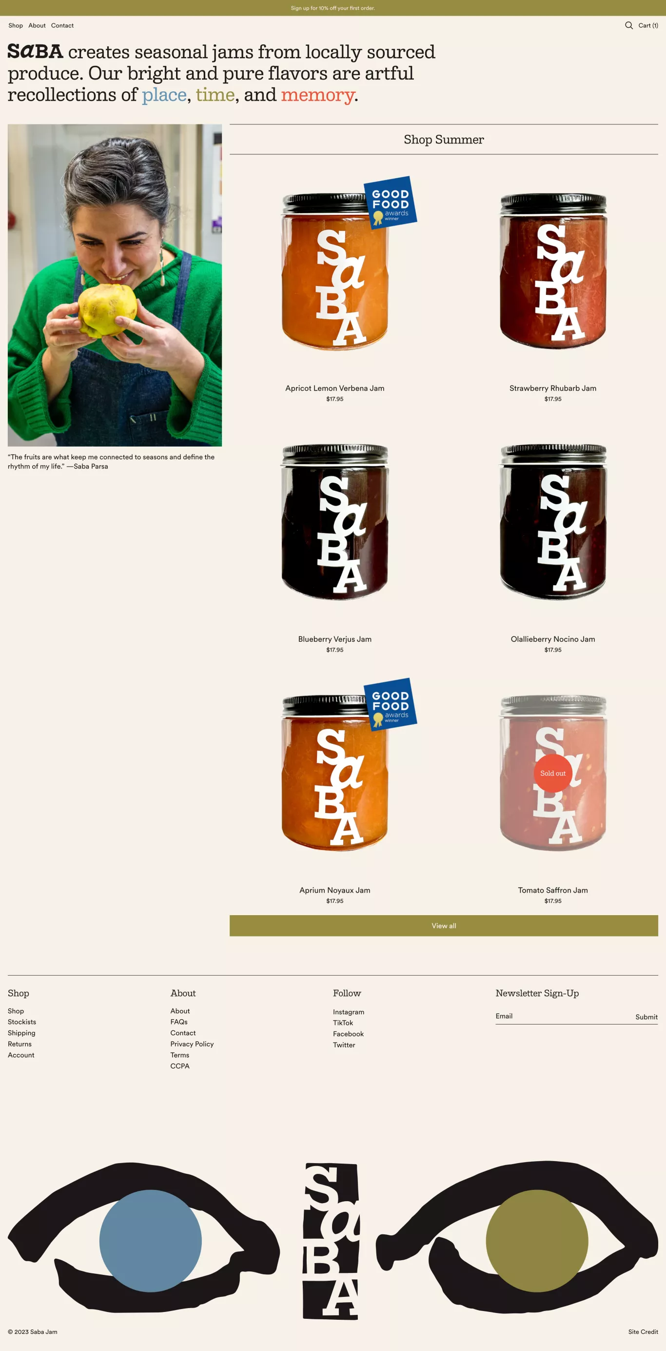 saba jam ecommerce page screenshot showcasing Food & Drinks and Local Business design