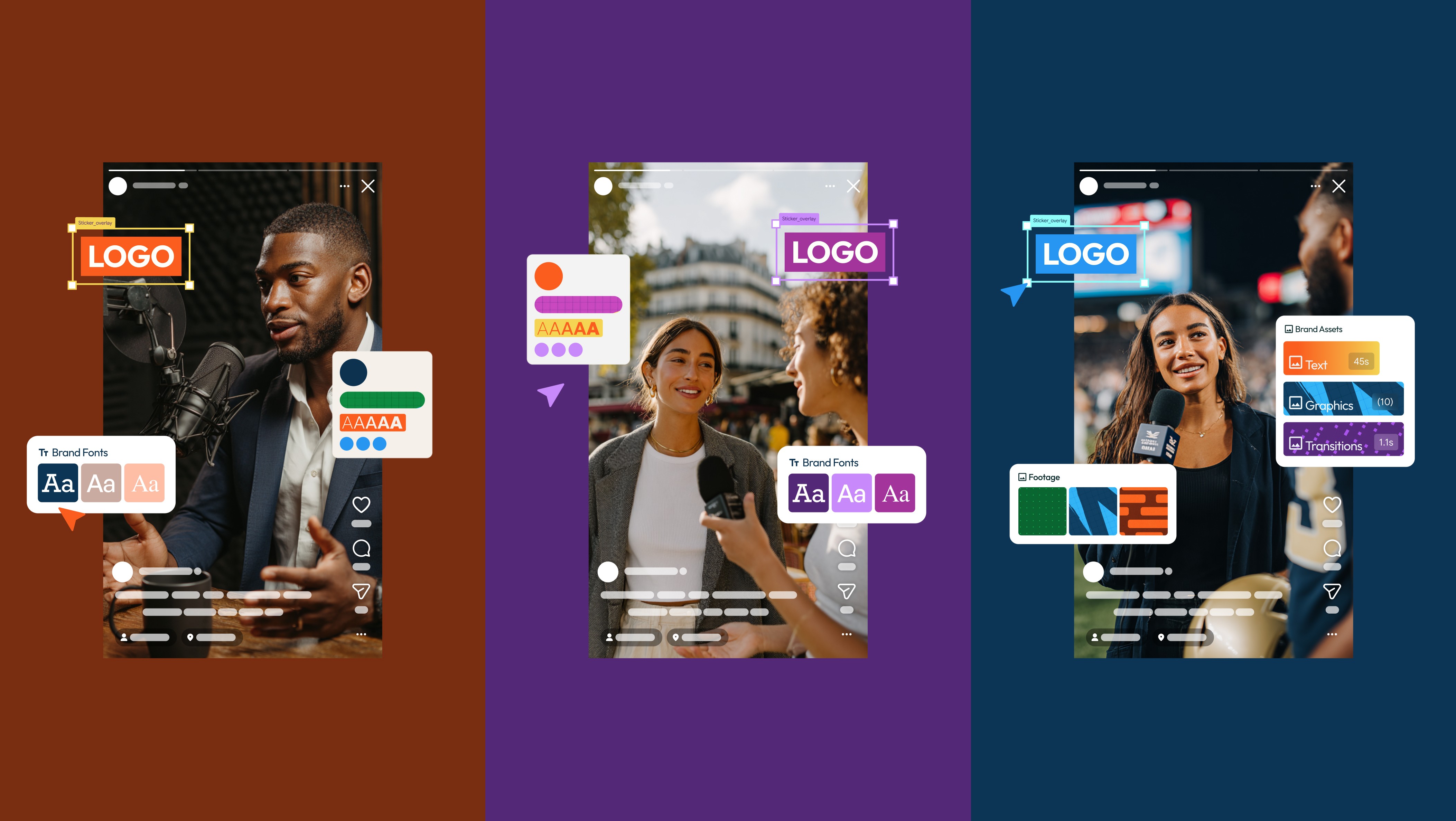 Brand guidelines implementation social media platform design system color fonts templates content creation workflow Enterprise social media management branded content creation platform team collaboration tool video editing software AI-powered content creation social media branding tool sports entertainment platform interface design workflow