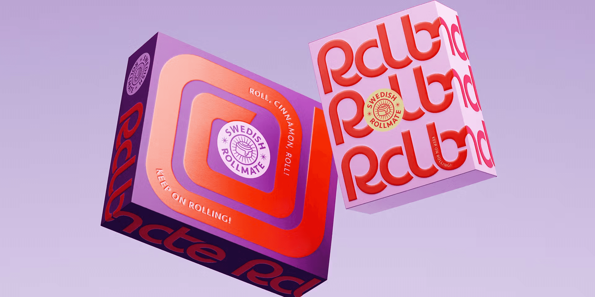 Cinnamon Rolls Packaging – Spiral-Muster-Verpackungen in Pink, Lila und Orange