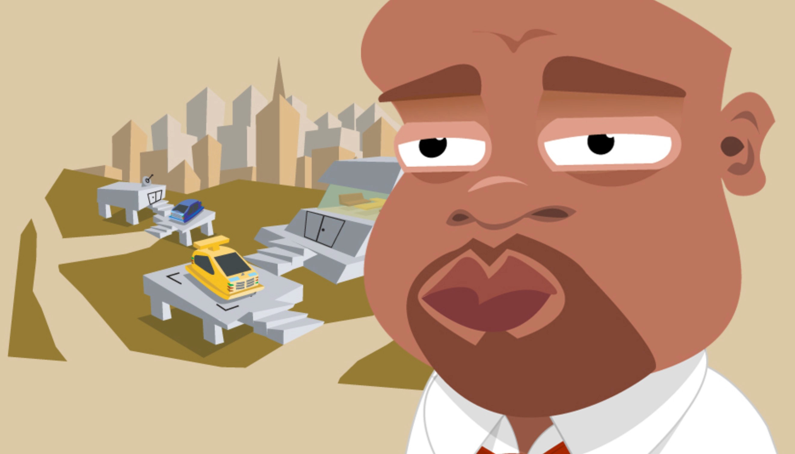 Illustration showing Jonny Solar in front of his house on Mars