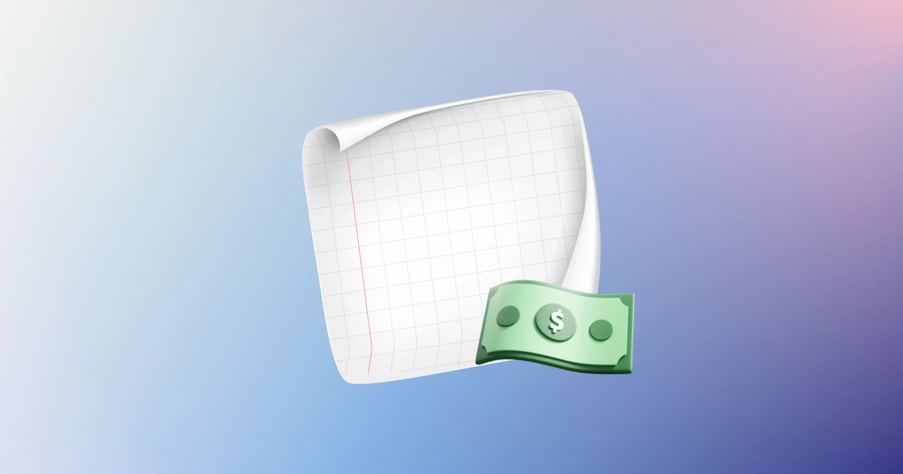 A 3D graph paper with a dollar bill on top of a gradient background