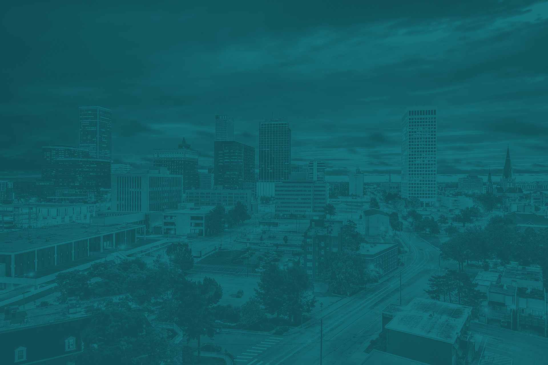Tulsa City skyline with skyscrapers and buildings.
