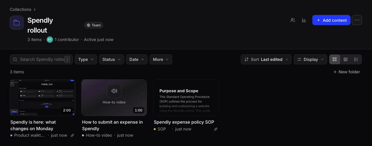 A Clevera Collection for one tool rollout: the announcement video, a how-to video and the SOP