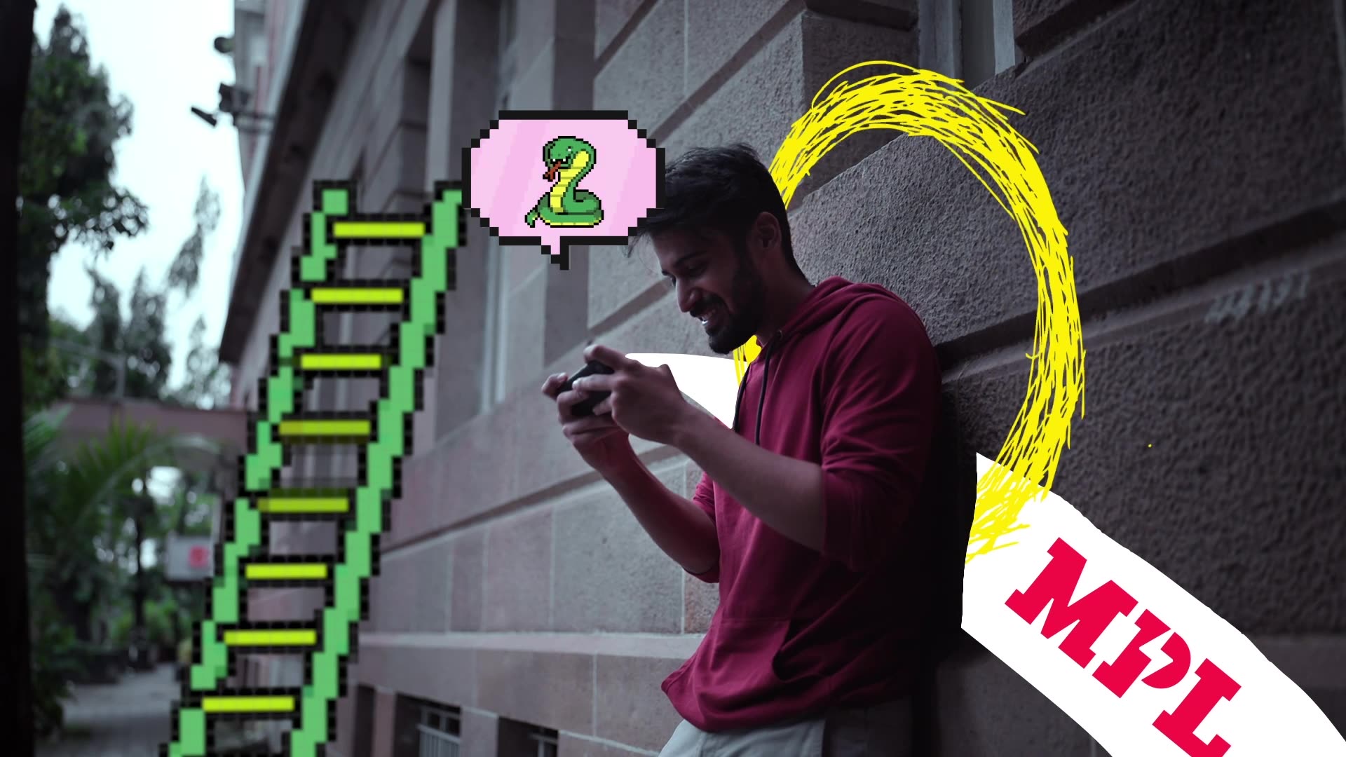 Motion-heavy animated frame highlighting the variety of games available on the MPL platform.