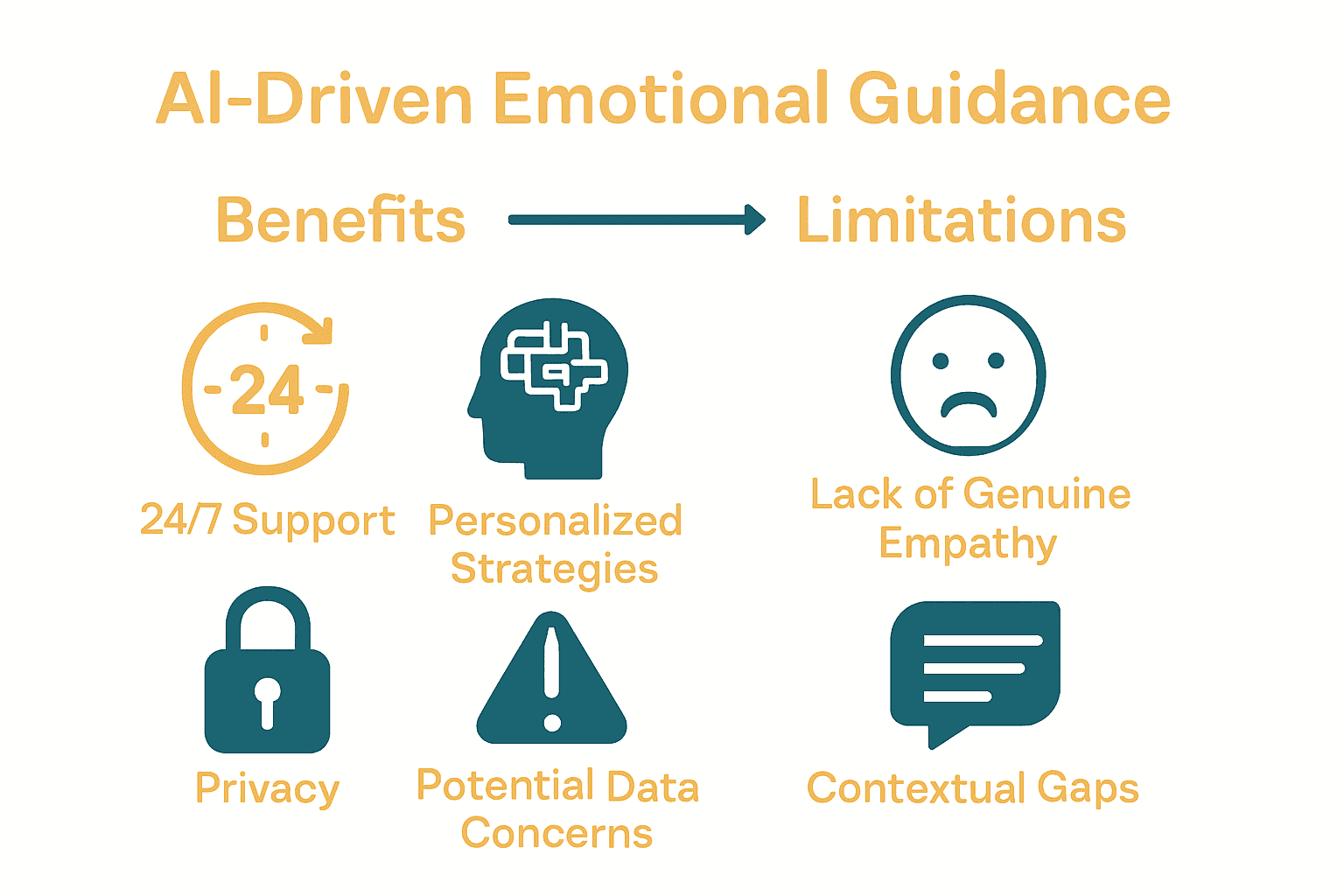 Infographic showing benefits and limitations of AI-driven emotional coaching