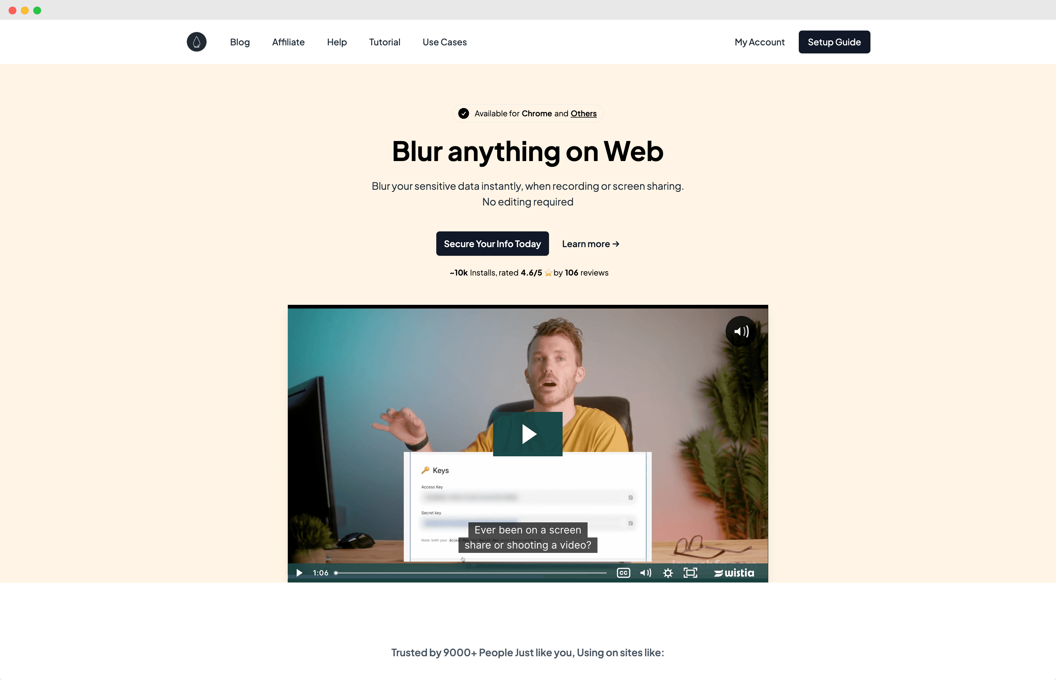 A screenshot of BlurWeb App landing page